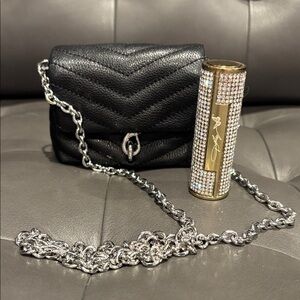 Rebecca Minkoff Black Quilted micro mini crossbody bag with Silver Chain